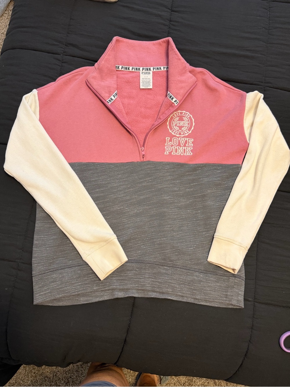 PINK Victoria's Secret Colorblock Zip Hoodie in Rose, Gray & Cream